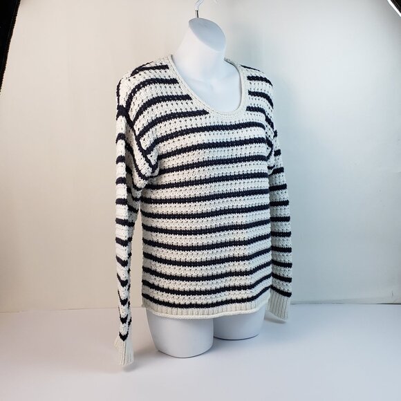 Madewell XXS Sweater Open Knit White/Deep Navy Blue Stripes Women XXSmall - Picture 2 of 13